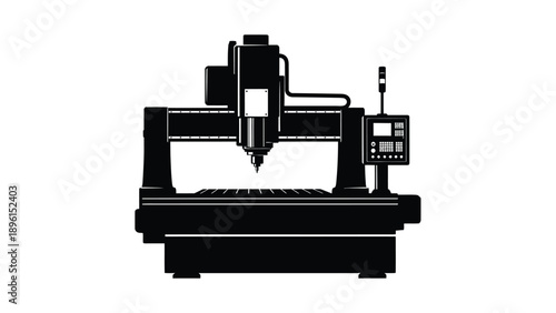 Cnc milling machine in industrial setting with control panel and tool