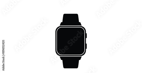 Black smartwatch with white outline on plain background modern wearable technology device