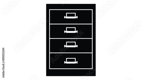 Black and white graphic illustration of a filing cabinet drawer with four outlined drawers and car icons