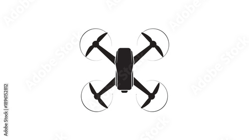 Black drone with four propellers flying in air isolated on white background technology concept