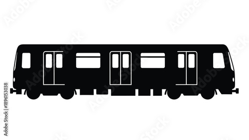 Black silhouette of a modern train car with white outlines on a plain background