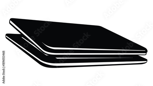 Stack of blank black cards or notebooks on white background flat lay for design or writing concepts