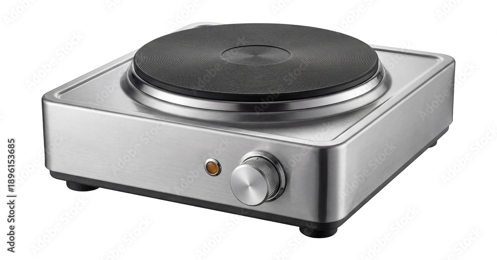 Fototapeta premium Stainless steel electric hotplate with adjustable temperature control.