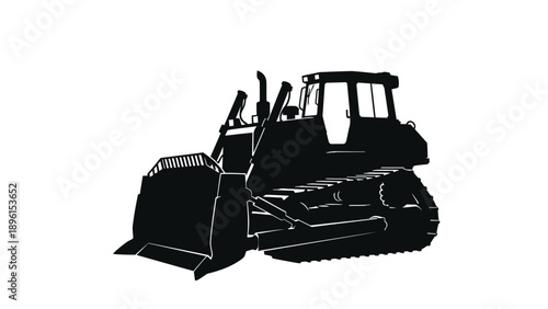 Black silhouette of a bulldozer on white background heavy machinery construction equipment industrial vehicle