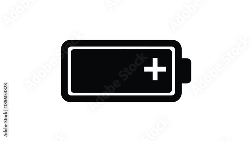 Battery icon with white plus sign on black background symbolizing energy and power