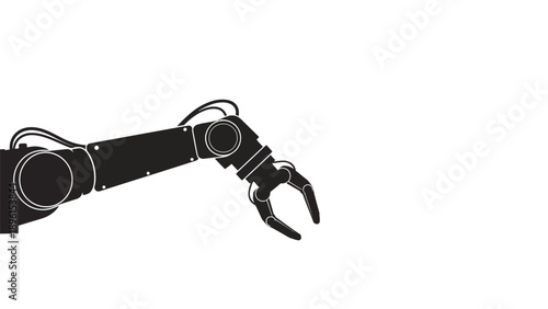Robot arm with claw extended on white background industrial automation concept