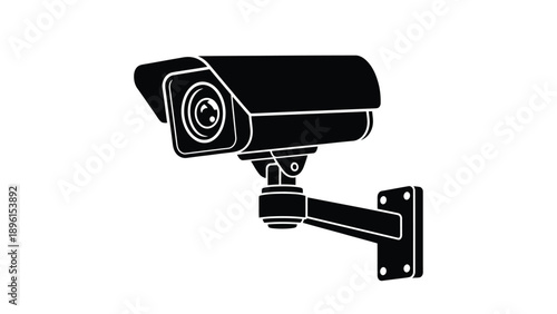 Black and white illustration of a security camera mounted on a wall bracket