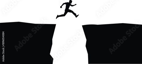 Silhouette of a person leaping over a dark chasm