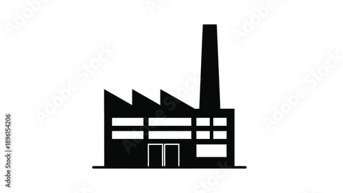 Industrial factory building with chimney and windows black silhouette on white background representing industry and manufacturing