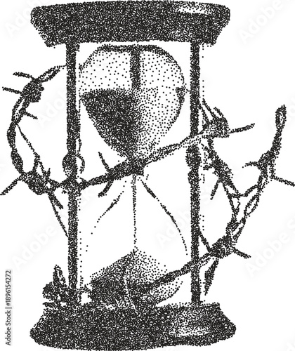 Hourglass y2k retro stipple art sand brutalist halftone vector png transparent, time 2000s photocopy effect tattoo aesthetic