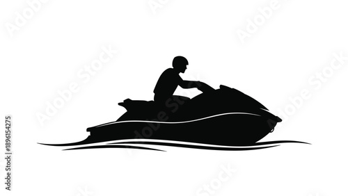 Person riding a jet ski on water in silhouette with white background