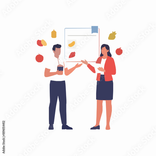 Nutritionist consultation and diet planning vector illustration isolated on white background