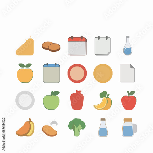 Nutrition and diet planning vector icon set isolated on white background