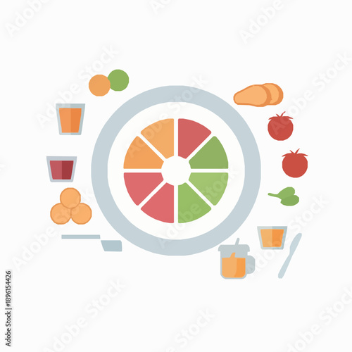 Balanced diet and meal planning vector illustration isolated on white background