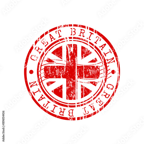 Great britain red rubber stamp with flag and grunge effect