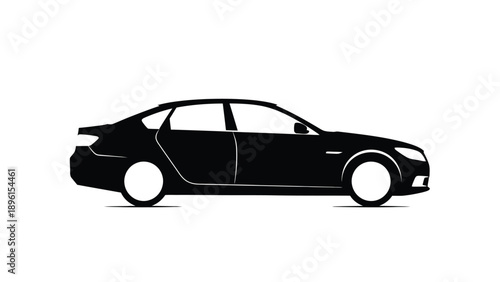 Black car silhouette driving on road at night with white background