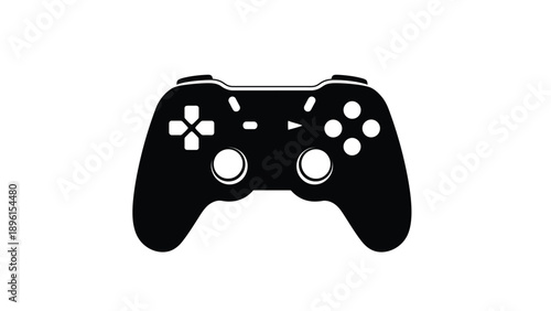 Black video game controller silhouette on white background for gaming design