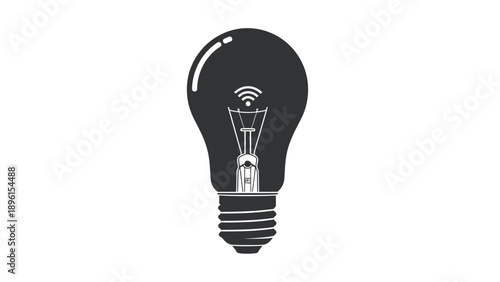 Black light bulb with wi fi symbol inside on white background representing idea innovation and technology
