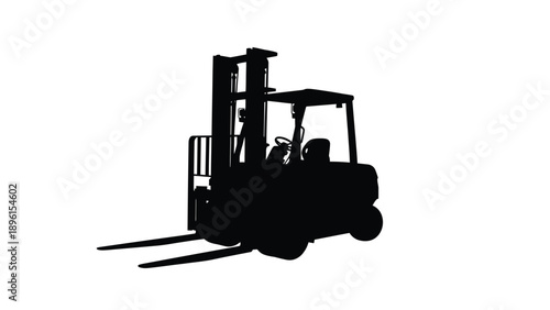 Black silhouette of a forklift truck with raised forks on a white background industrial vehicle