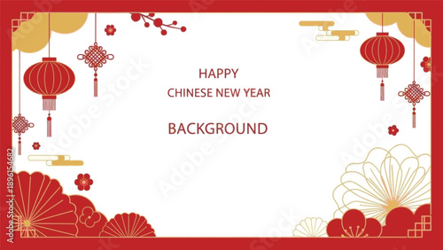 Happy Chinese New Year Celebration Background with Festive Decorations and Traditional Elements