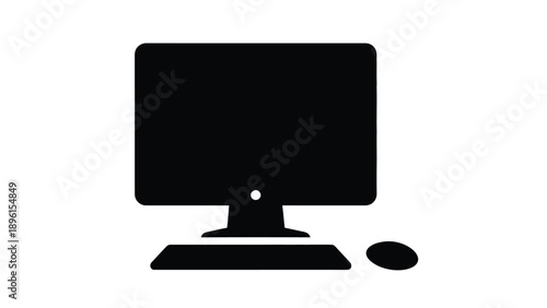 Black computer monitor and mouse on white background symbolizing technology and modern workspace essentials
