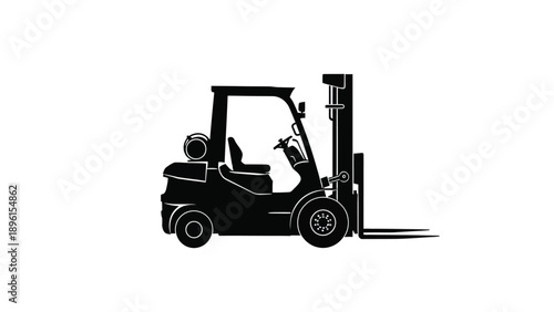 Forklift silhouette with operator industrial vehicle for warehouse logistics and material handling in profile view