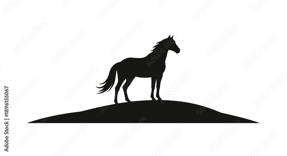 Obraz premium Black silhouette illustration of a horse standing on a hill for Chinese New Year of the Fire Horse 2026 decoration or design.