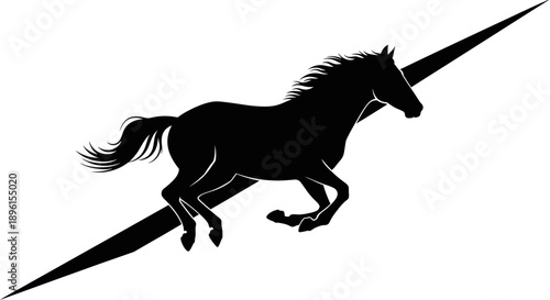 Black silhouette illustration of a horse running with a long, pointed shadow, symbolizing the Year of the Fire Horse for Chinese New Year 2026 celebrations and decorations.
