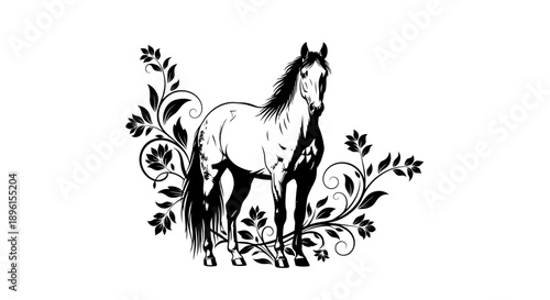 Black silhouette illustration of a horse with floral decorations for the Chinese New Year of the Fire Horse 2026, a symbol of the carnival event.