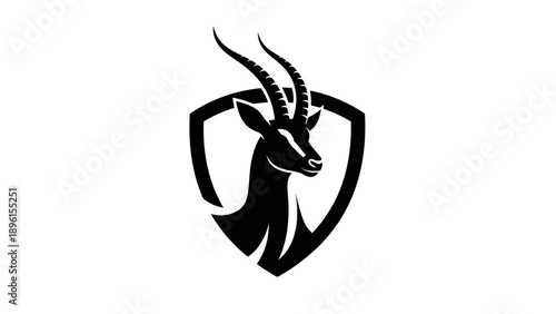 Black gazelle silhouette inside a shield logo