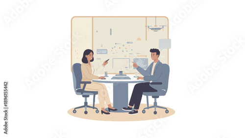 Business Collaboration with AI Data Visualization Illustration