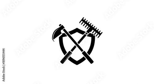 Crossed Scythe and Rake on Shield Icon