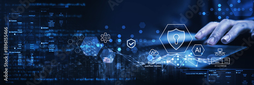 Cyber security and Data protection concept. Cybersecurity and privacy management on cloud computing. Business man using computer with locked on internet network security technology