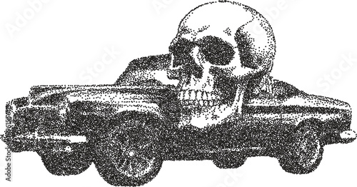 Skull retro y2k stipple design skeleton halftone brutalist urban vector png with clear background, bone 2000s photocopy grunge tattoo gen z effect