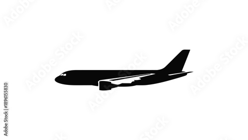 Airplane silhouette flying in the sky black and white illustration transportation concept