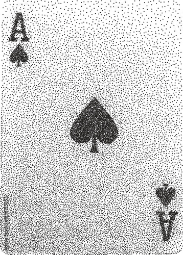 Card playing vintage y2k stipple art, ace halftone stipple brutalist retro vector png with transparent background, deck 2000s aesthetic photocopy effect tattoo