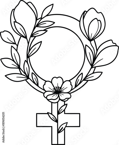 International women's day tribute with floral wreath and cross symbol