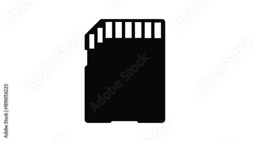 Black sd card icon on white background symbol for digital storage and memory