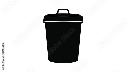 Black plastic tumbler with lid and handle on white background simple design