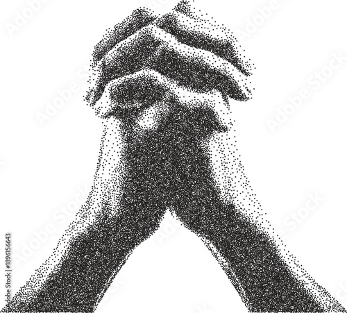 Prayer vintage y2k stipple art, chant halftone stipple brutalist retro vector png with transparent background, faith 2000s aesthetic photocopy effect tattoo