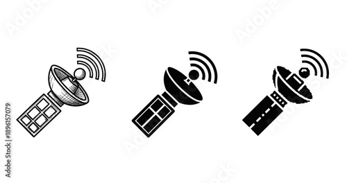 Set of three satellite antenna icons in different styles