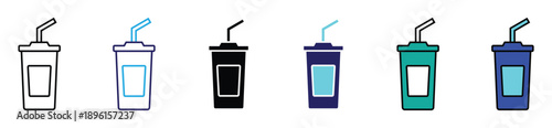 Disposable Drink Cup Icon Set in Various Colors
