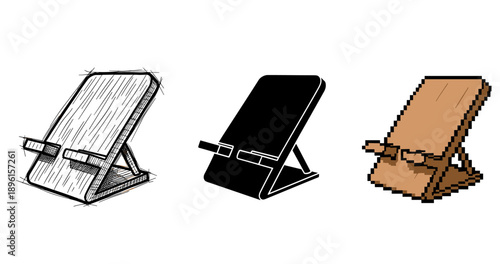 Three artistic styled phone stands: sketch, silhouette, pixel design