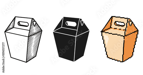 Set of three gable boxes in different artistic styles and contrasts