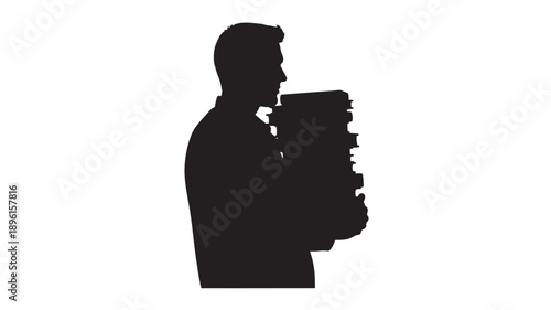 A man stands alone holding a large document in front of him, visible in profile, in a simple illustration.