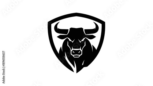 Black bull head in shield logo