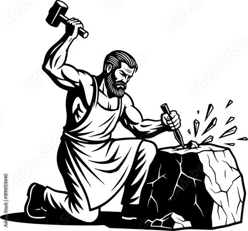 Blacksmith Hammering Hot Metal on Anvil.