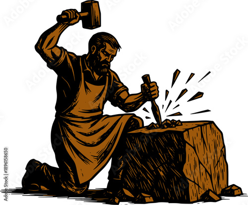 Blacksmith Hammering Metal on Anvil.