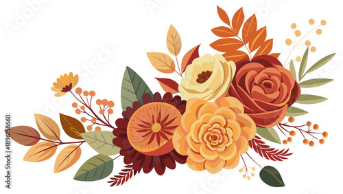 Vibrant floral celebration with cheerful garden Vibrant autumn floral bouquet with warm earthy tones Vector



