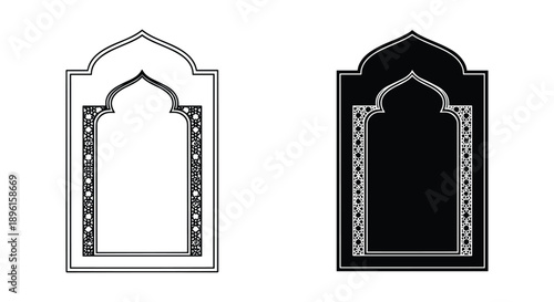 Islamic mosque mihrab archway design vector illustration minimalist black and white decorative pattern